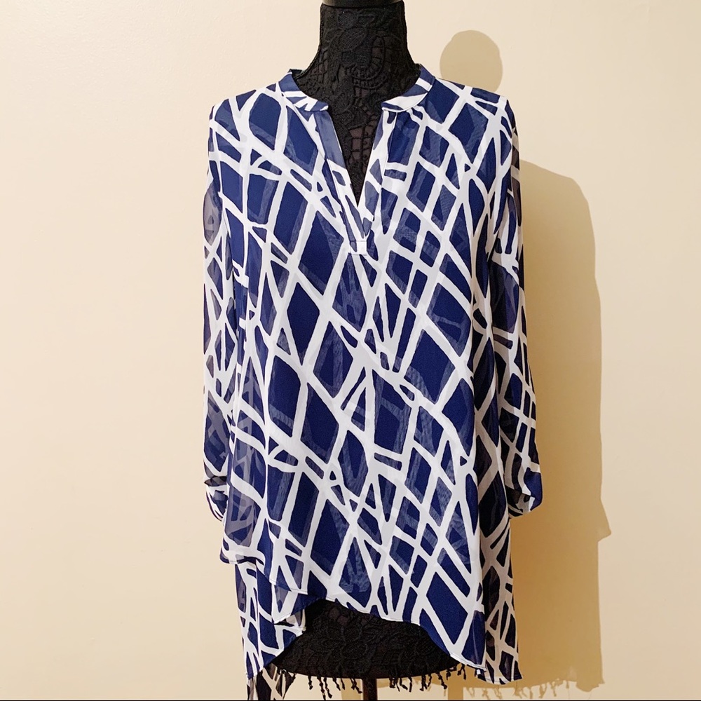 Chico’s • Navy and White Asymmetrical Flow Blouse